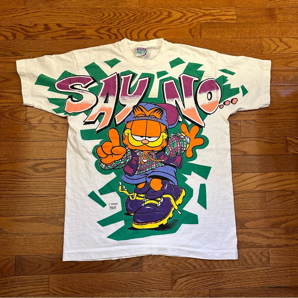 Vintage 90s Garfield “say no” AOP single stitch freeze t shirt size large